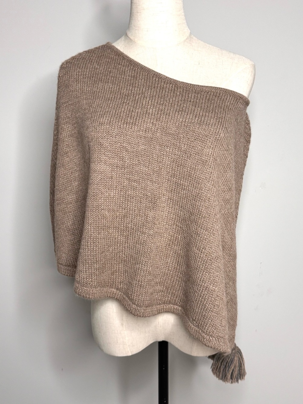 Alicia Adams Baby Alpaca Poncho Sweater Knit Cape Tan One Size